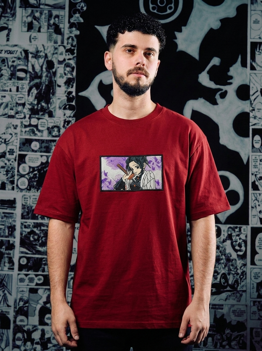 Muzan's Successor Embroidered Tee - Dark Red