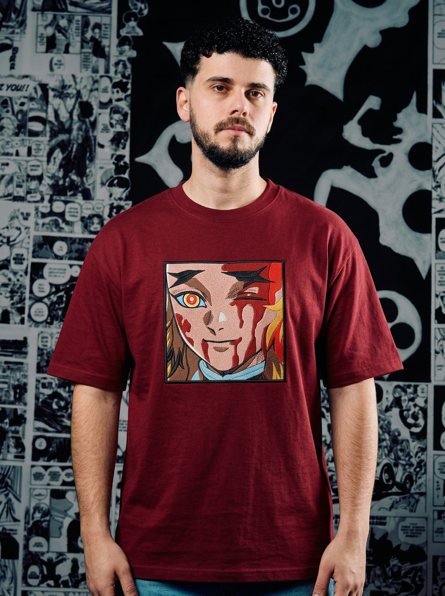 Nichirin Blade Embroidered Tee - Dark Red