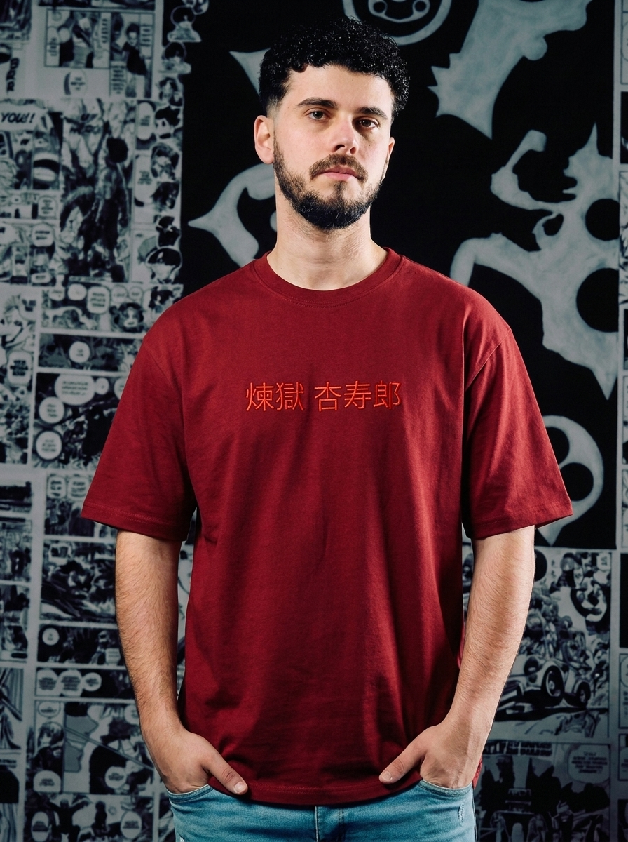 Demon Slayer Mark Embroidered Tee - Dark Red
