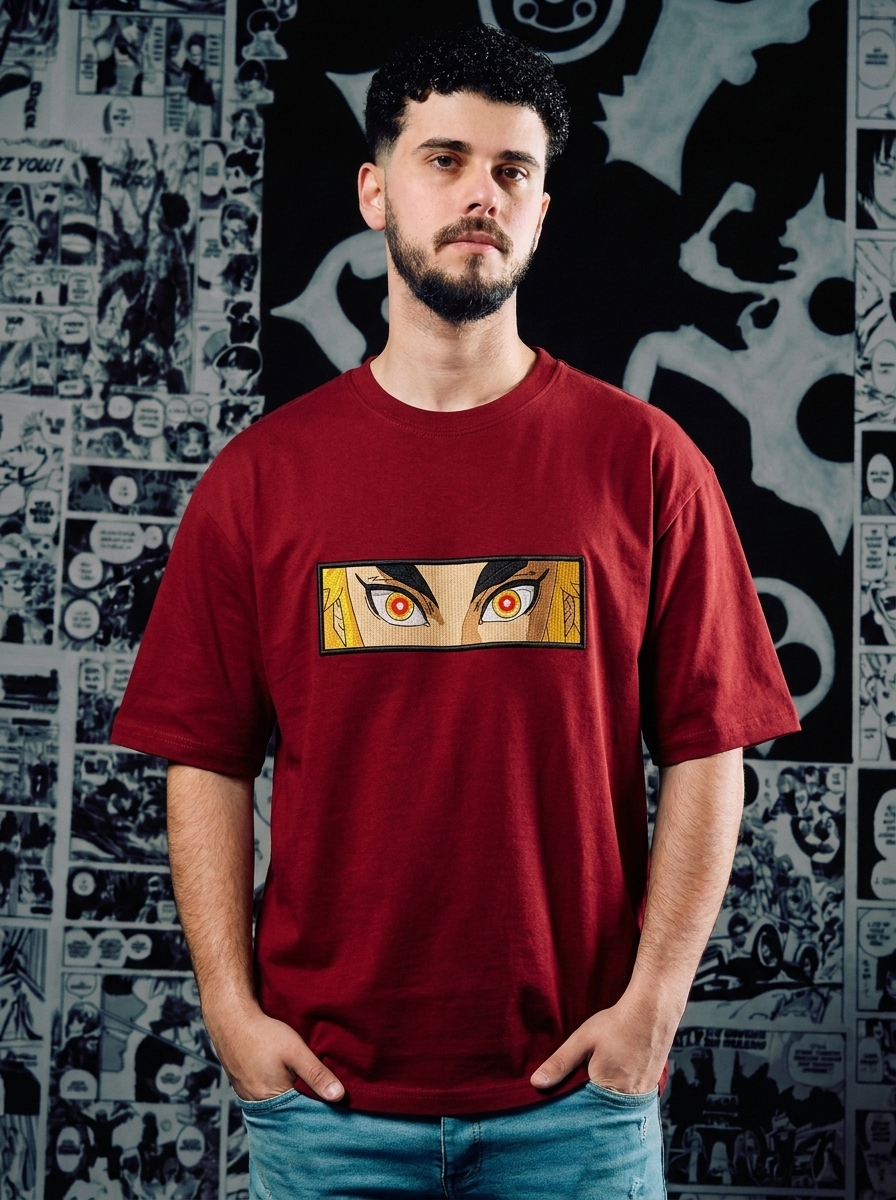 Sun Breathing Embroidered Tee - Dark Red