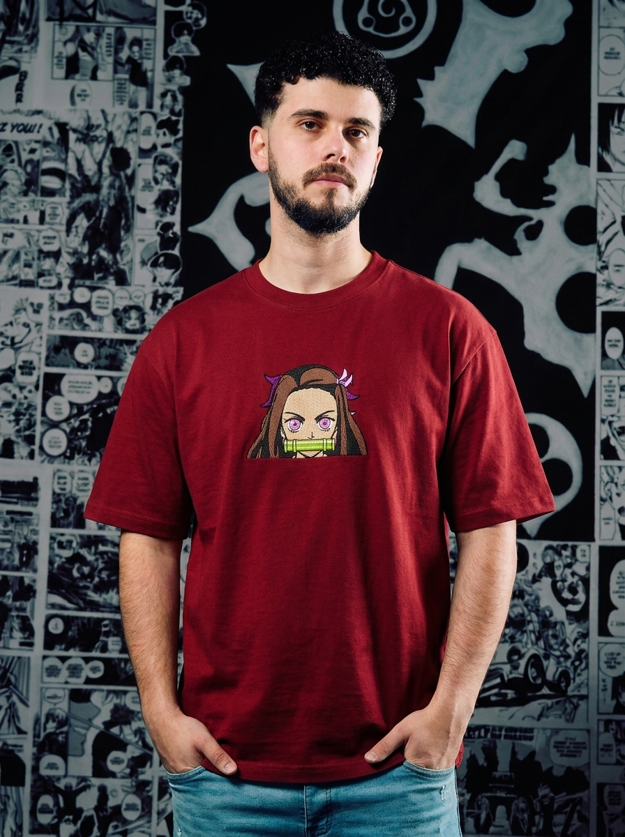 Kamado Family Crest Embroidered Tee - Dark Red