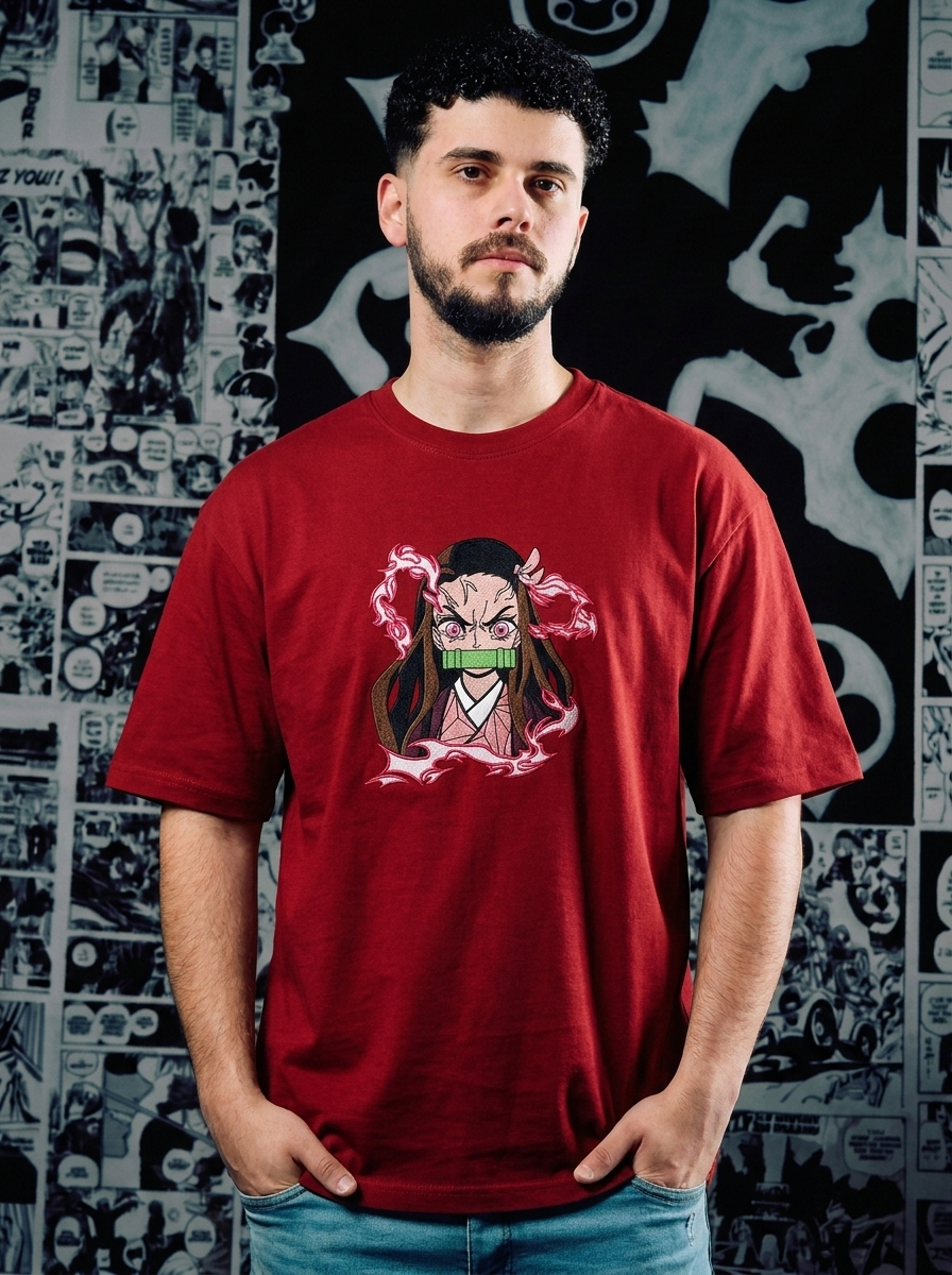 Butterfly Mansion Embroidered Tee - Dark Red
