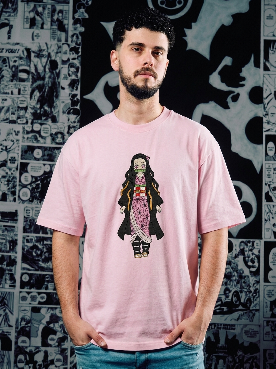 Wisteria Flower Crest Embroidered Tee - Light Pink