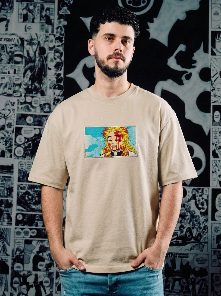Hinokami Kagura Embroidered Tee - Beige