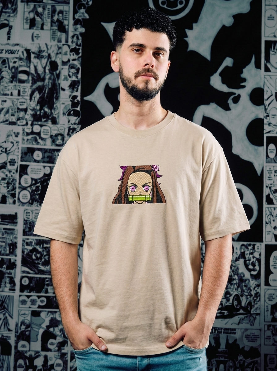 Kamado Family Crest Embroidered Tee - Beige