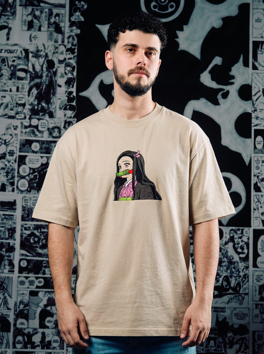 Demon Slaying Blade Embroidered Tee - Beige
