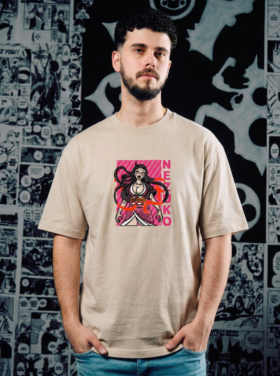 Water Surface Slash Embroidered Tee - Beige