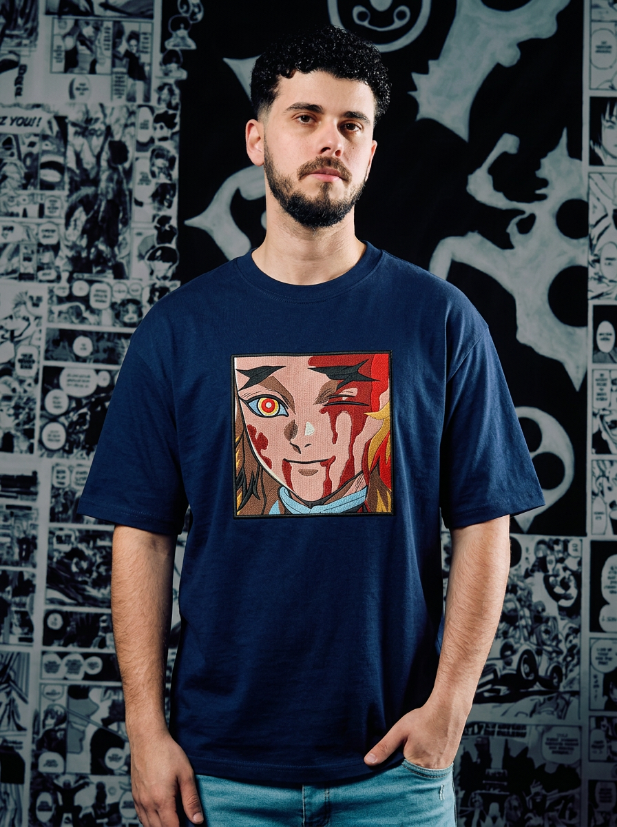 Nichirin Blade Embroidered Tee - Navy