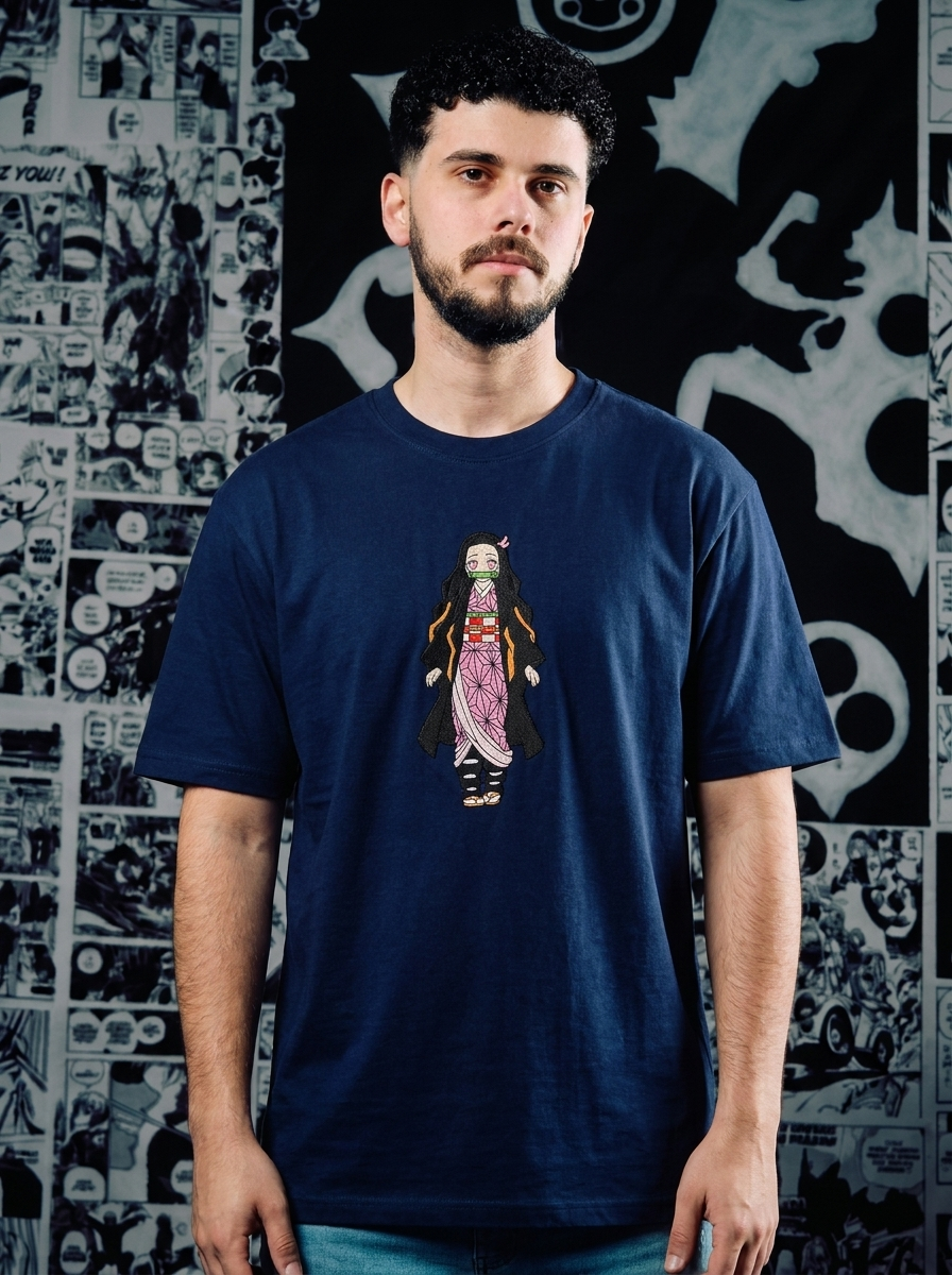 Wisteria Flower Crest Embroidered Tee - Navy