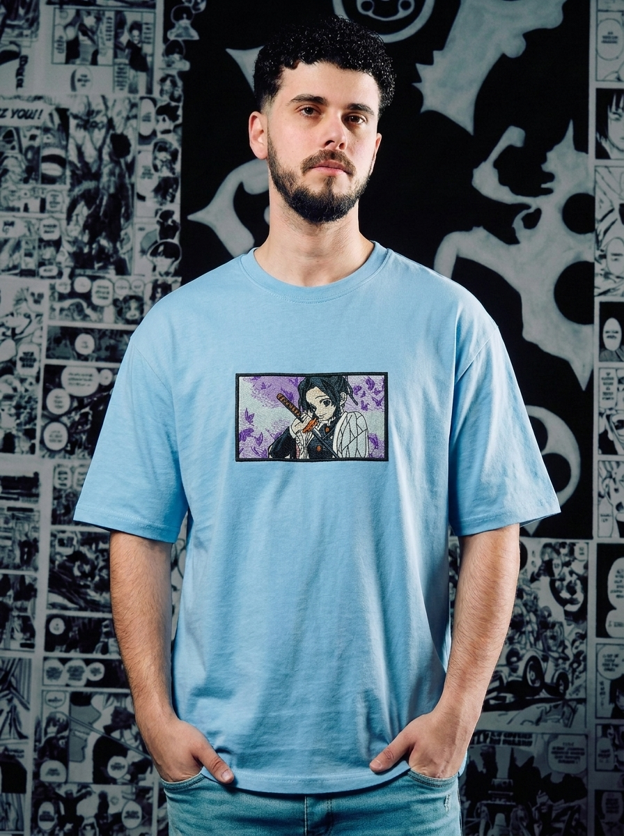 Muzan's Successor Embroidered Tee - Light Blue