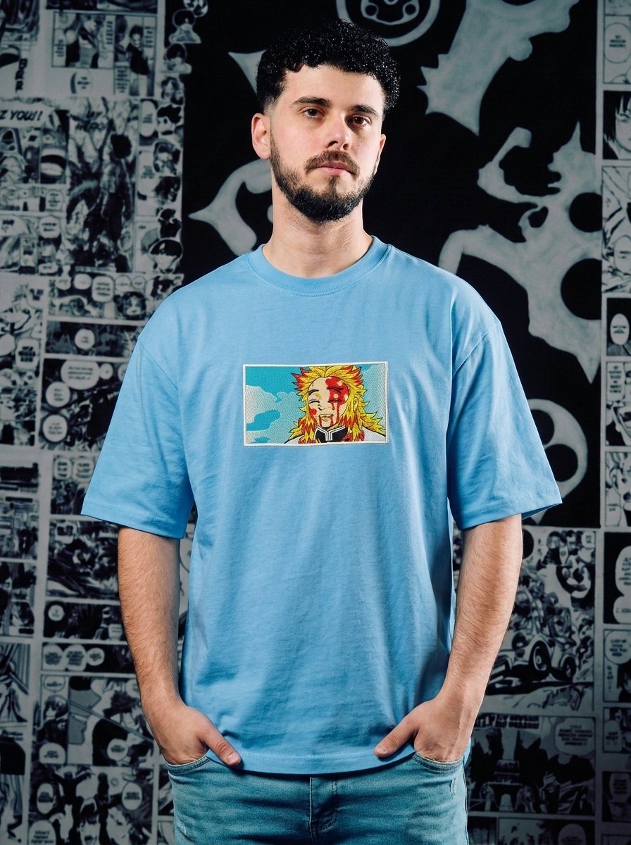 Hinokami Kagura Embroidered Tee - Light Blue