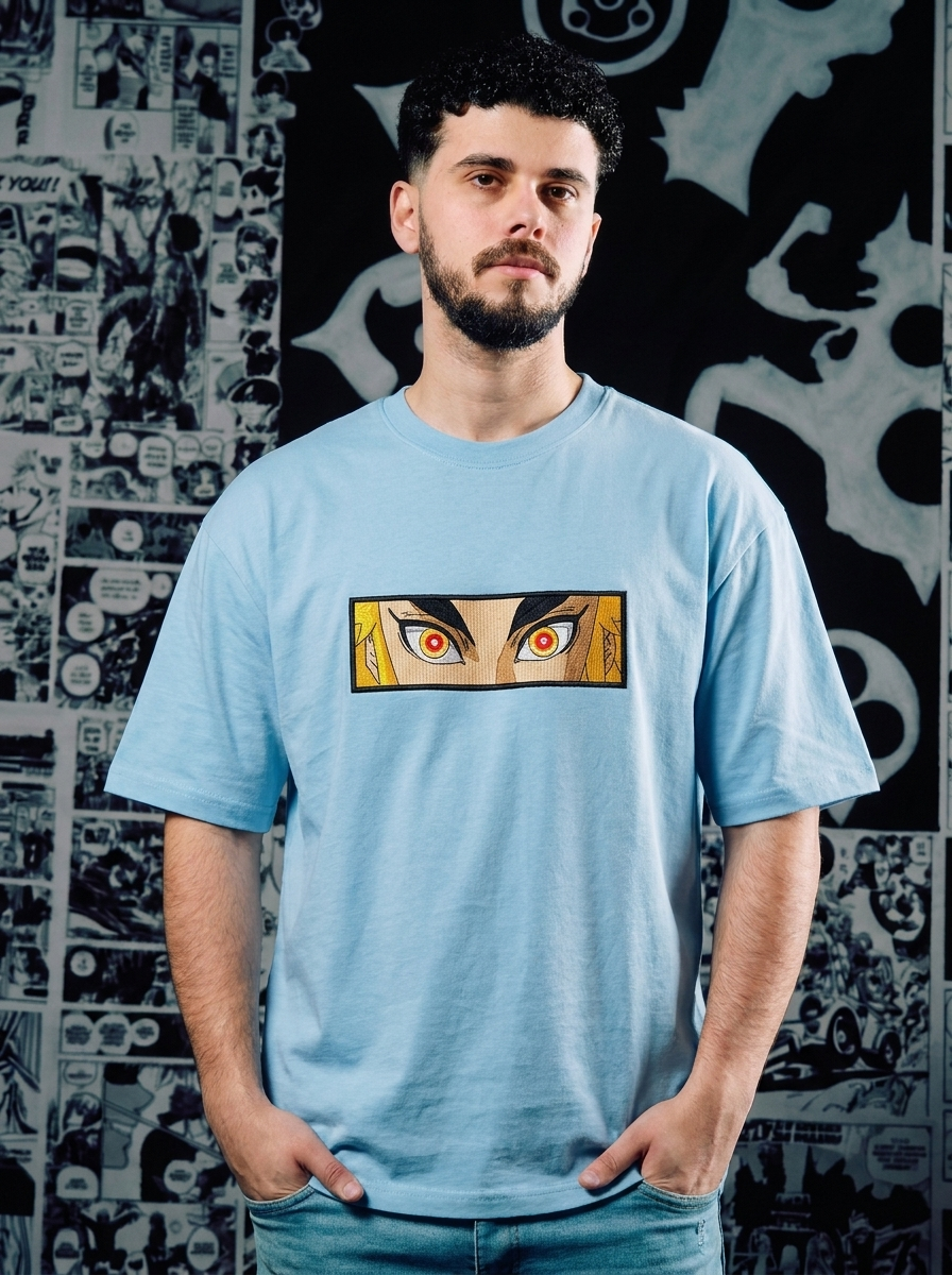 Sun Breathing Embroidered Tee - Light Blue