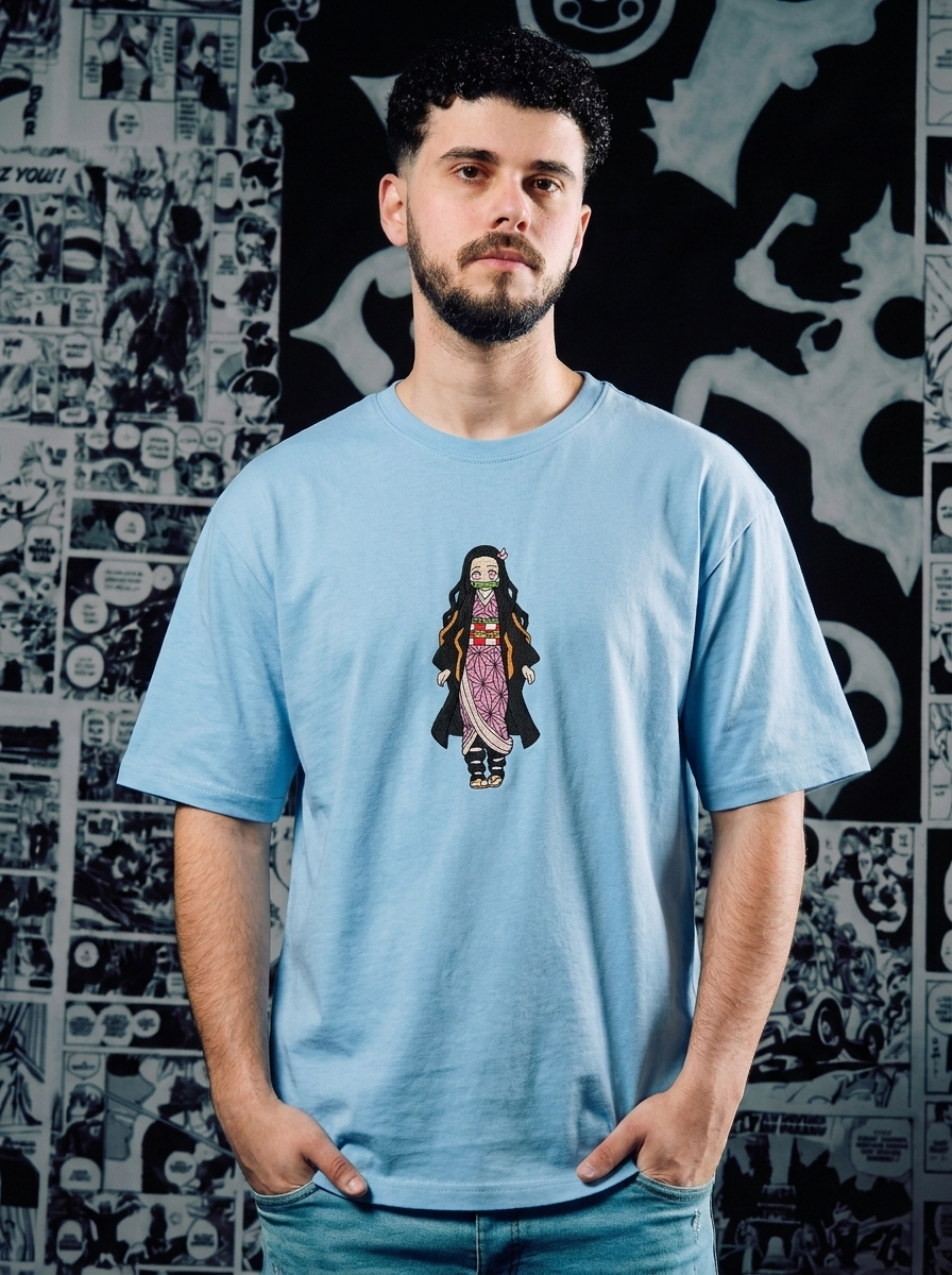 Wisteria Flower Crest Embroidered Tee - Light Blue